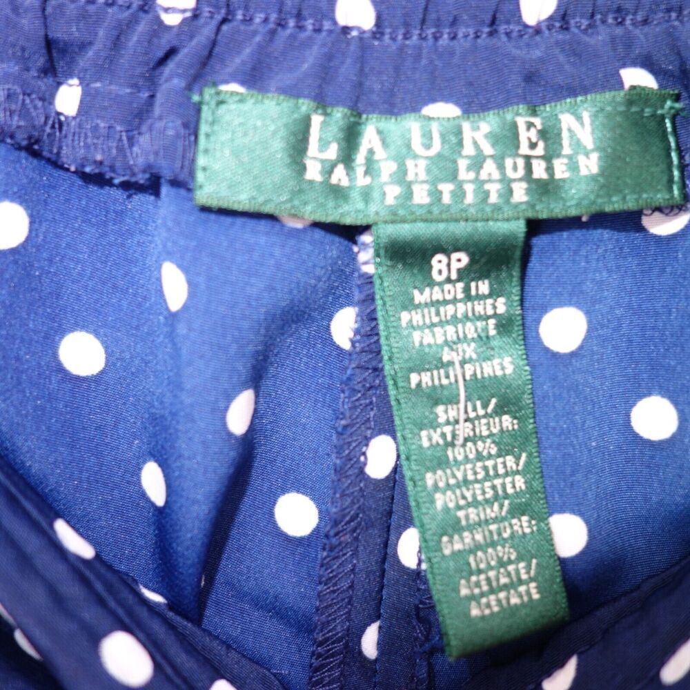 Ralph Lauren Satin Acetate Blue Polka Dot Pants Loungewear Women's 8 Petite - Picture 3 of 5